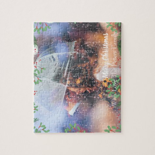 メリークリスマス、あなたの写真と家族の名前 ジグソーパズル (縦)