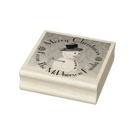 メリークリスマス、あなたの家族の名前、雪だるま ラバースタンプ