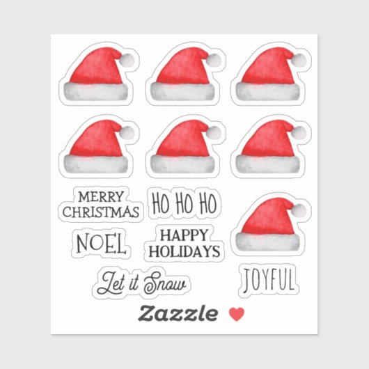 メリークリスマス.うれしそうなサンタクロースの赤い帽子 シール (シート)