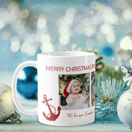メリークリスマス おじいちゃん 海のテーマ 4枚の写真コラージュ コーヒーマグカップ