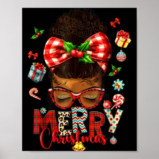 メリークリスマス おだんごヘア 黒人女性 アフリカ系アメリカ人 ポスター (正面)