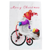 メリークリスマス – おもしろい格言、自転車と贈り物  ミディアムペーパーバッグ (裏面)