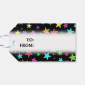 "メリークリスマス！" +おもしろい，スターカラフルズパターン ギフトタグ (裏面横)