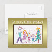 メリークリスマス お子様の家族アートを追加 シーズンポストカード (正面/裏面)