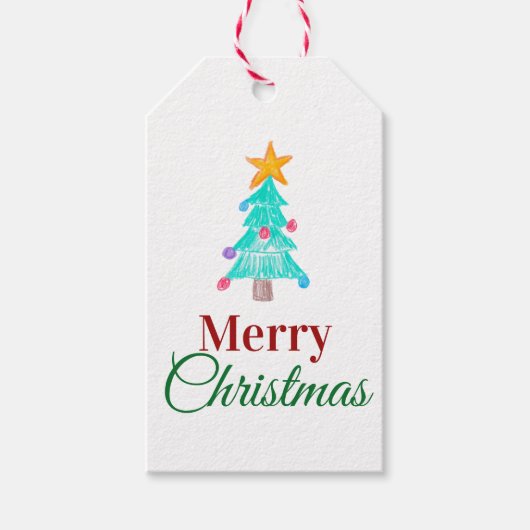 メリークリスマス。お子様の絵を描いてカスタマイズ ギフトタグ (正面)