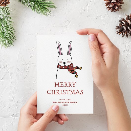 メリークリスマス.かわいいおもしろい冬のうさぎ動物 シーズンカード