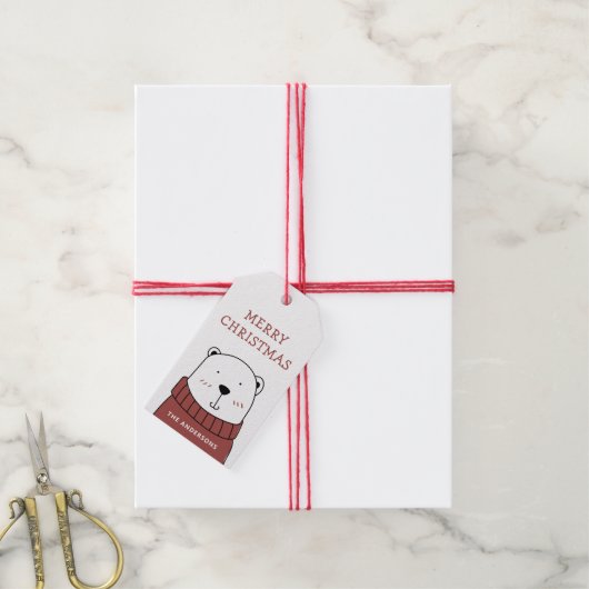 メリークリスマス.かわいいおもしろい冬のシロクマ ギフトタグ (より糸付き)
