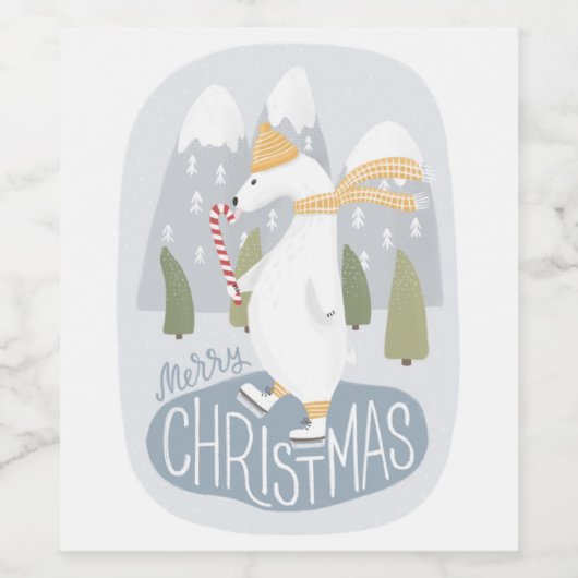 メリークリスマス.かわいいおもしろい冬のシロクマ ワインラベル (シングルラベル)