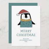 メリークリスマス.かわいいおもしろい冬サンタペンギン シーズンカード (正面/裏面)