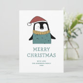 メリークリスマス.かわいいおもしろい冬サンタペンギン シーズンカード (スタンド正面)