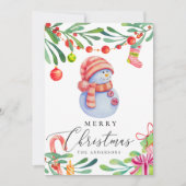 メリークリスマス.かわいいおもしろい水彩雪だるま シーズンカード (正面)