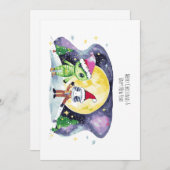 メリークリスマス&かわいいエイリアンと新年おめでとう シーズンカード (正面/裏面)