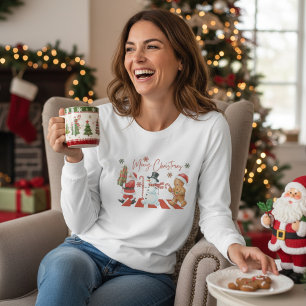 メリークリスマス かわいいクリスマスキャラクター サンタクロース Tシャツ