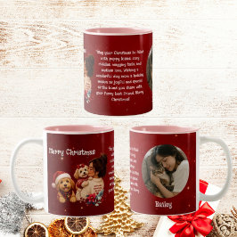 メリークリスマス かわいいクリムゾンの犬ママ 写真入り ツートーンマグカップ