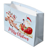 メリークリスマス、かわいいサンタ、そりとトナカイ ラージペーパーバッグ (裏面アングル)