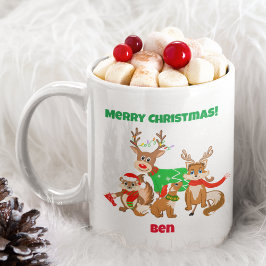 メリークリスマス！かわいいシカ、キツネ、シマリス コーヒーマグカップ