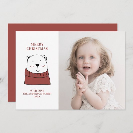 メリークリスマス.かわいいシロクマ。おもしろい動物 シーズンカード (正面/裏面)