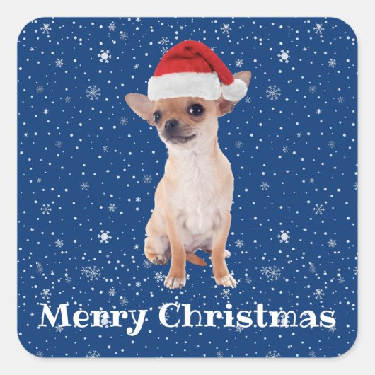 メリークリスマス かわいいチワワ サンタ 2 スクエアシール (正面)