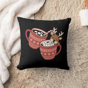 メリークリスマス かわいいトナカイの家族 クリスマスコーヒー クッション