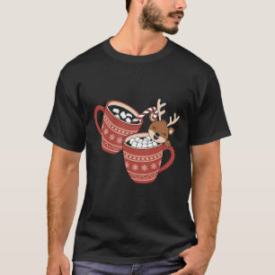 メリークリスマス かわいいトナカイの家族 クリスマスコーヒー Tシャツ