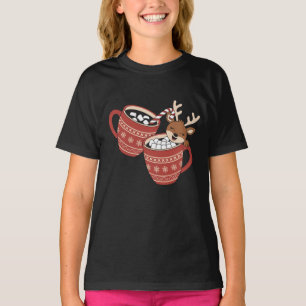 メリークリスマス かわいいトナカイの家族 クリスマス コーヒー Tシャツ