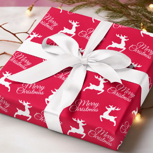 メリークリスマス かわいいトナカイ 赤い模様 ラッピングペーパー