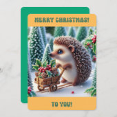 メリークリスマス かわいいハリネズミ フラット ホリデー カード (正面/裏面)