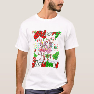 メリークリスマス かわいいフラミンゴ Tシャツ