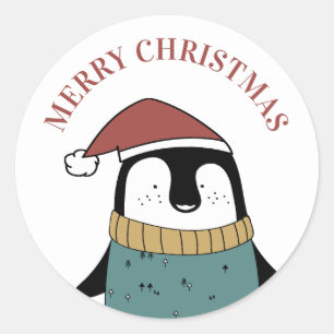 メリークリスマス.かわいいペンギン。サンタおもしろいー動物 ラウンドシール