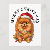 メリークリスマス かわいいポメラニアン 犬 サンタ帽子 シーズンポストカード (正面)