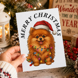メリークリスマス かわいいポメラニアン 犬 サンタ帽子 シーズンポストカード