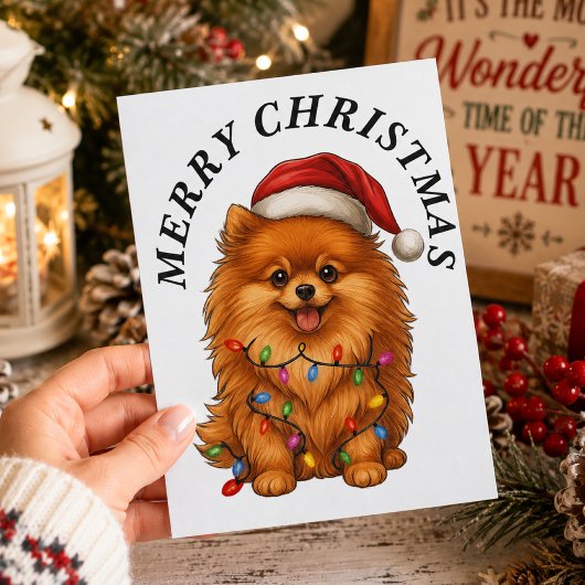 メリークリスマス かわいいポメラニアン 犬 サンタ帽子 シーズンポストカード
