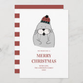 メリークリスマス.かわいい冬のセイウチ。おもしろい動物 シーズンカード (正面/裏面)