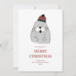 メリークリスマス.かわいい冬のセイウチ。おもしろい動物 シーズンカード