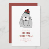 メリークリスマス.かわいい冬のセイウチ。おもしろい動物 シーズンカード (正面/裏面)