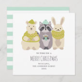 メリークリスマス.かわいい冬のラマ、アライグマ、ウサギ シーズンカード (正面/裏面)