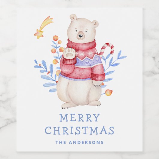 メリークリスマス.かわいい冬の休日のウッドランド熊 ワインラベル (シングルラベル)