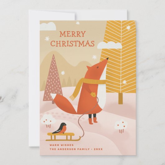 メリークリスマス.かわいい冬の森のキツネ シーズンカード (正面)