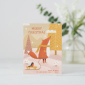 メリークリスマス.かわいい冬の森のキツネ シーズンポストカード (スタンド正面)