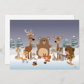 メリークリスマス!かわいい動物の招待状カード 招待状 (正面/裏面)