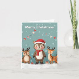 メリークリスマス かわいい動物 クリスマスカード サンキューカード