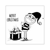 メリークリスマス かわいい少年とプレゼント ラバースタンプ (インプリント)