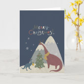 メリークリスマス かわいい恐竜たちよ カード (黄色い花)