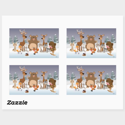 メリークリスマス!かわいい森林動物のシール 長方形シール (シート)