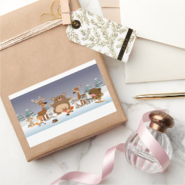 メリークリスマス!かわいい森林動物のシール 長方形シール