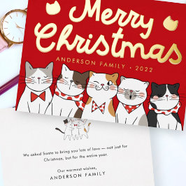 メリークリスマス　かわいい猫たちのクリスマスソング 箔シーズンカード
