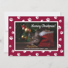 メリークリスマス! かわいい白い足跡 猫の写真 シーズンカード