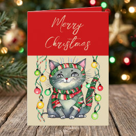 メリークリスマス かわいい笑顔の猫のオーナメント 赤 シーズンカード