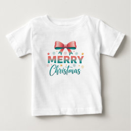 メリークリスマス かわいい赤ちゃんの華やかボウタイTシャツ ベビーTシャツ