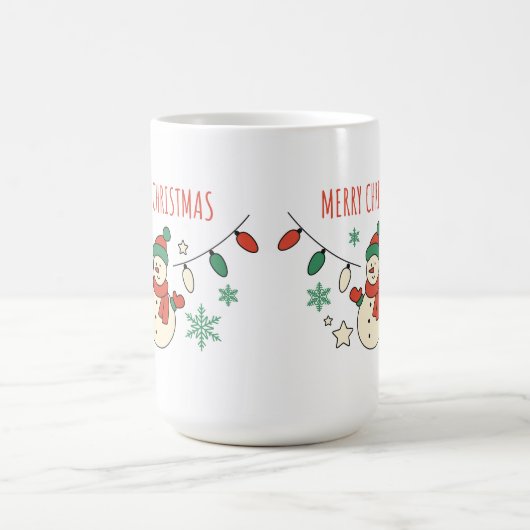 メリークリスマス、かわいい雪だるま、クリスマスライト コーヒーマグカップ (中央)